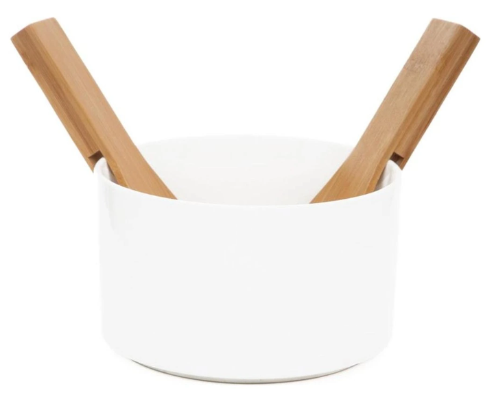 Miska do sałatek HOMLA Fincan biała z bambusowymi łyżkami 17 cm (5906496732997) - obraz 1