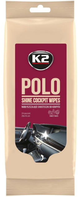 Chusteczki nawilżane K2 POLO SHINE do czyszczenia deski rozdzielczej i elementów plastikowych 24 szt (5906534002198) - obraz 1
