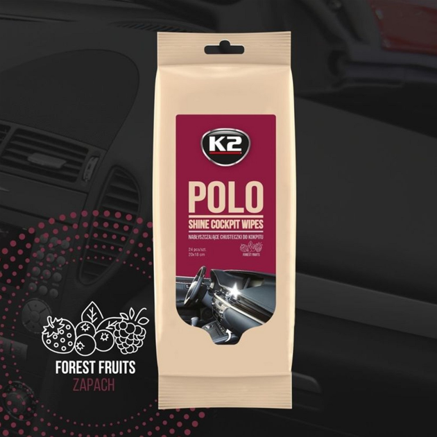 Chusteczki nawilżane K2 POLO SHINE do czyszczenia deski rozdzielczej i elementów plastikowych 24 szt (5906534002198) - obraz 2