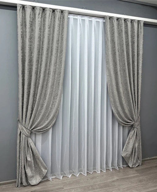 Комплект готовых штор VR-Textil Лен мрамор Pavliani VO № 1714ш серый150х275 см 2 шт (33-0614) - изображение 3