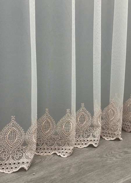 Тюль VR-Textil 1659т Грек-сітка з вишивкою Молочний з пудровим 300х270 см (42-0667) - Фото 8 Тюль VR-Textil 1659т Грек-сітка з вишивкою Молочний з пудровим 300х270 см (42-0667) - зображення 8