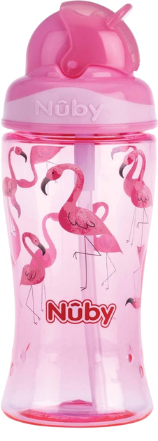 Bidon dla dzieci Nuby Flip-it z rurką Różowy 360 ml (5414959049792) - obraz 1