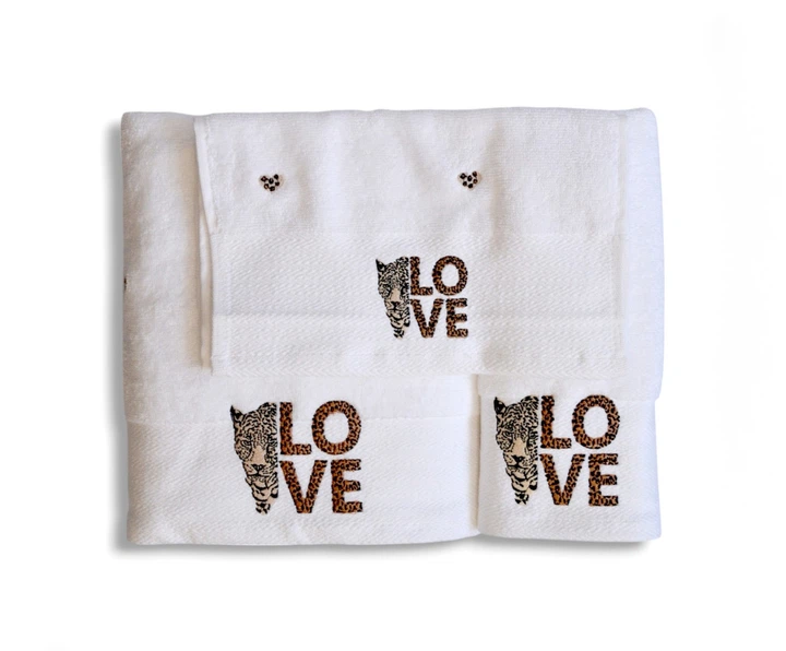 Подарочный набор полотенец Moss, 3 шт. з вишивкою Leopar - изображение 3