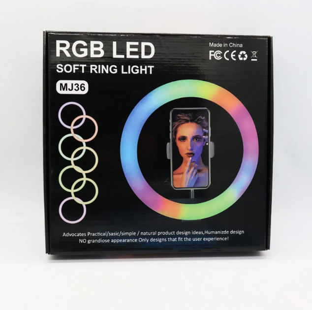 Кольцевая LED лампа RGB MJ36 1 крепление управление на проводе 36 см - изображение 5
