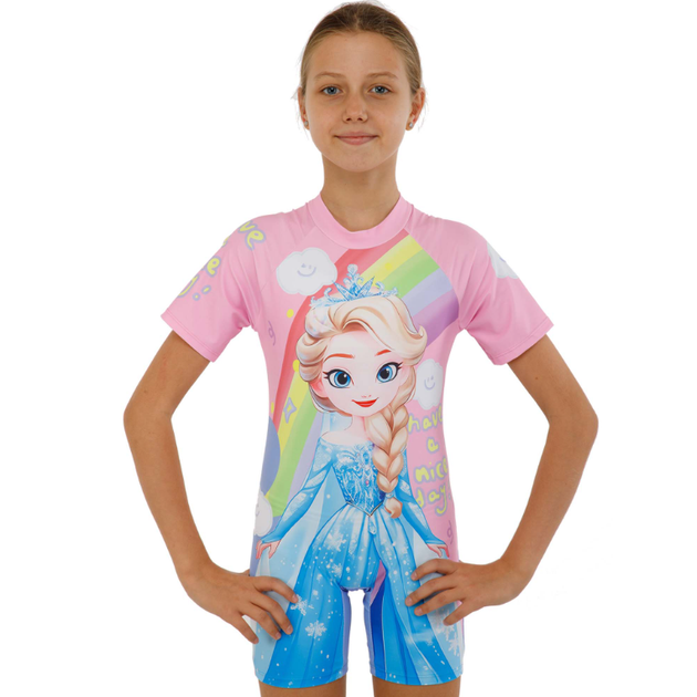 Костюм купальний сонцезахисний для дівчат суцільний з шапочкою Frozen SP-Sport SY669-27 розмір ХL, вік 6-9 років, зріст 122-134см (поліестер, спандекс, розовий) - зображення 3