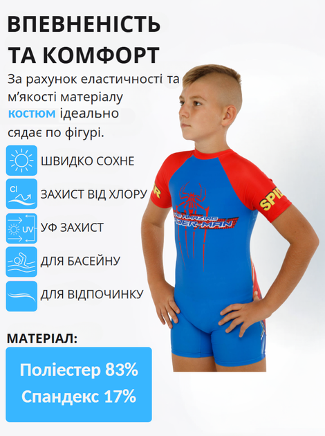 Костюм купальний сонцезахисний для хлопчиків SP-Sport Spider Man SY669-06 розмір M, вік 2-4 роки, зріст 98-110см (поліестер, спандекс, синій з червоним) - Фото 2 Костюм купальний сонцезахисний для хлопчиків SP-Sport Spider Man SY669-06 розмір M, вік 2-4 роки, зріст 98-110см (поліестер, спандекс, синій з червоним) - зображення 2