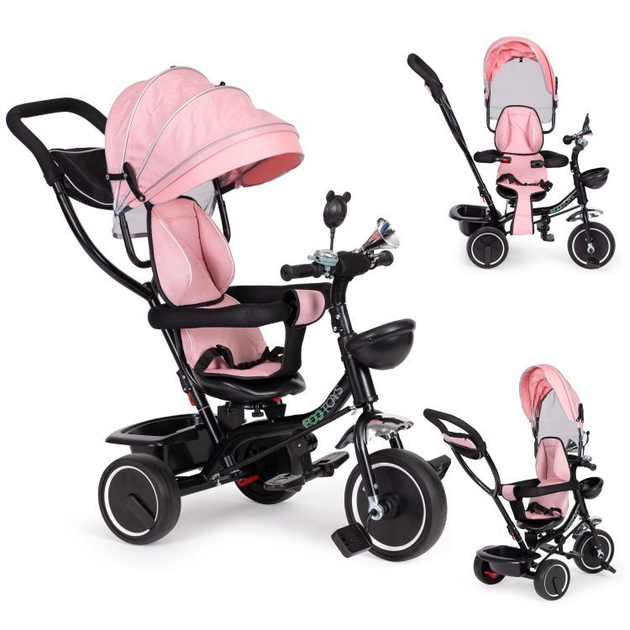 Триколісний велосипед EcoToys з поворотним сидінням і дашком JM-066-9 Рожевий (5903769974146) - зображення 5