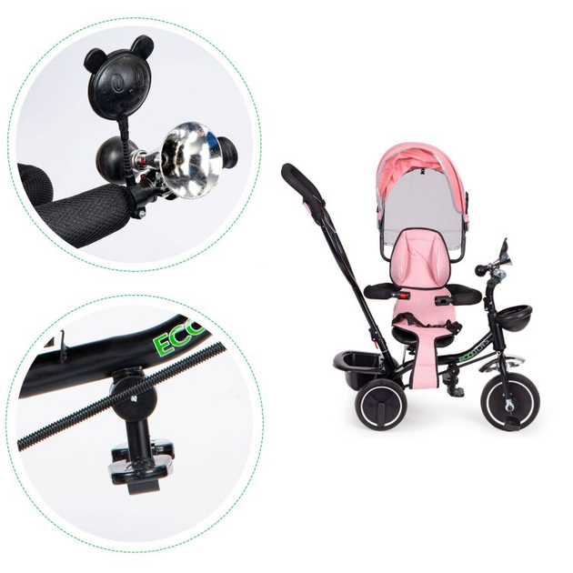 Триколісний велосипед EcoToys з поворотним сидінням і дашком JM-066-9 Рожевий (5903769974146) - зображення 6