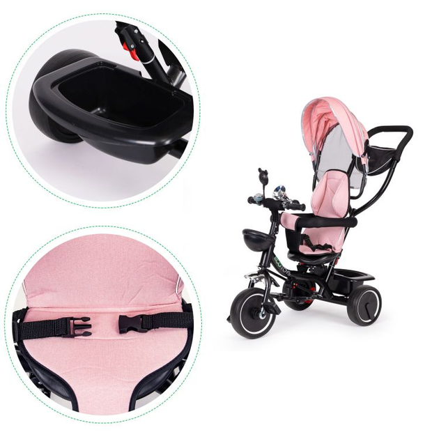 Триколісний велосипед EcoToys з поворотним сидінням і дашком JM-066-9 Рожевий (5903769974146) - зображення 7