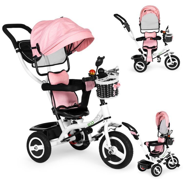 Триколісний велосипед EcoToys з поворотним сидінням і дашком JM-066-9L Рожевий (5903769974115) - зображення 5