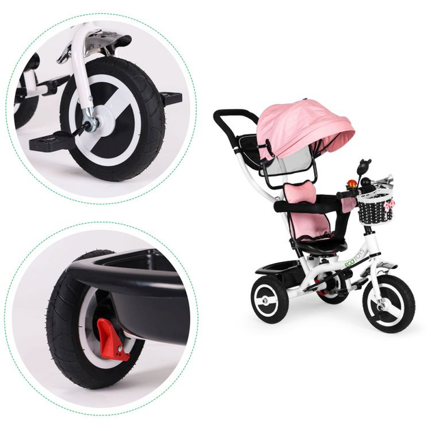 Триколісний велосипед EcoToys з поворотним сидінням і дашком JM-066-9L Рожевий (5903769974115) - зображення 7