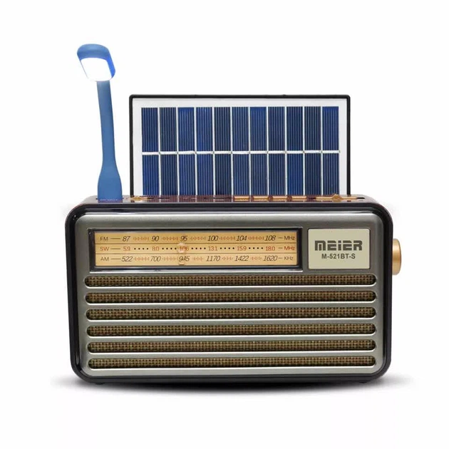 Радіоприймач Портативний FM радіо програвач з флешкою USB на акумуляторі з сонячною батареєю з ліхтариком з повербанком з Bluetooth Блютуз, Сірий - зображення 3