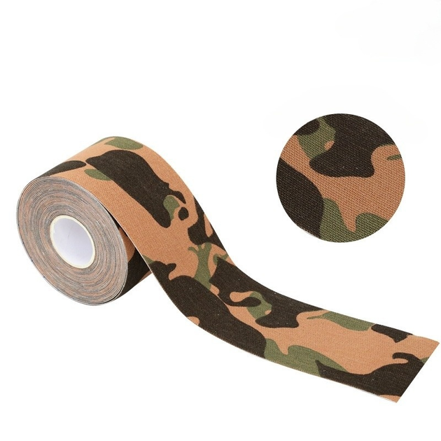 Кінезіо тейп для обличчя та тіла Kinesio tape, розмір 3,8см*5м, зелений комуфляж (LS-KT-07-3_8) - зображення 2