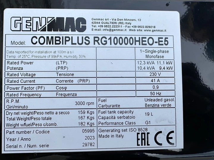 Новий бензиновий однофазний генератор GENMAC Combiplus RG 10000
