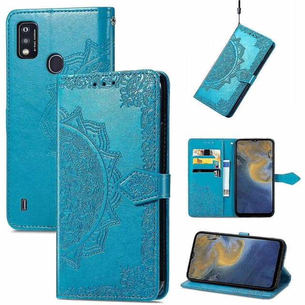 Кожаный чехол-книжка Epik Art Case с визитницей для ZTE Blade A51 Синий - изображение 4