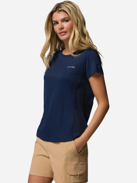 Спортивна футболка жіноча Columbia Zero Rules Light SS Crew 2131723464 XS Темно-синя (195982263311) - зображення 4