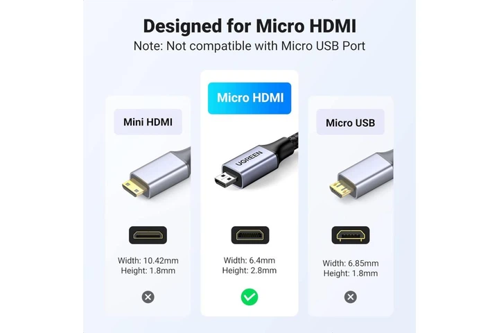 Кабель Ugreen HD182 Micro HDMI to HDMI 8K (4k 240hz 180hz 144hz) Bi-Directional для GoPro Hero 7 Raspberry Pi 4 Sony Nikon HDR VRR 0.2m Grey (65593) - Фото 11 Кабель Ugreen HD182 Micro HDMI to HDMI 8K (4k 240hz 180hz 144hz) Bi-Directional для GoPro Hero 7 Raspberry Pi 4 Sony Nikon HDR VRR 0.2m Grey (65593) - изображение 11