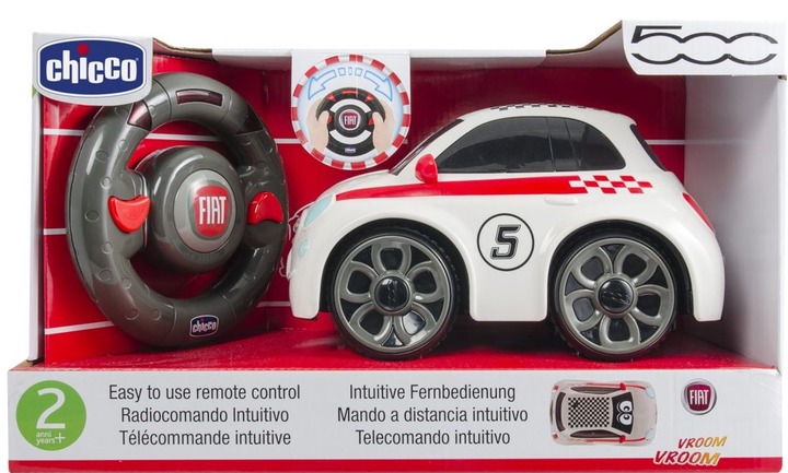Zdalnie sterowany samochodzik z kierownicą Chicco FIAT 500 Biały (8058664035342) - obraz 1