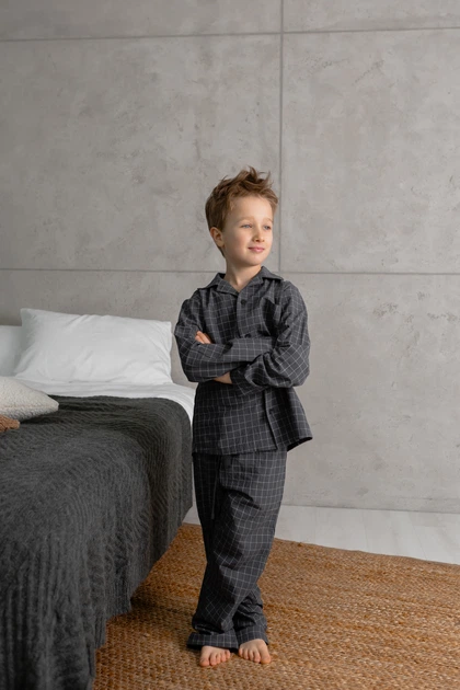 Пижама детская Handy Wear Homely вареный хлопок в клетку графит 110-116 - изображение 3