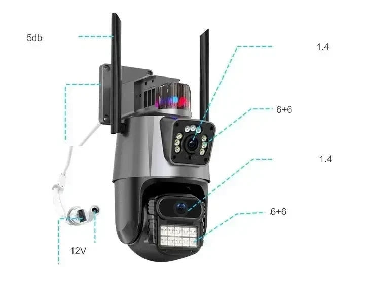 Уличная поворотная Wi-Fi камера TP18 Dual Lens Zoom — 6 Мп, двойной объектив, цветное ночное видение, IP66, сирена, зум - изображение 2