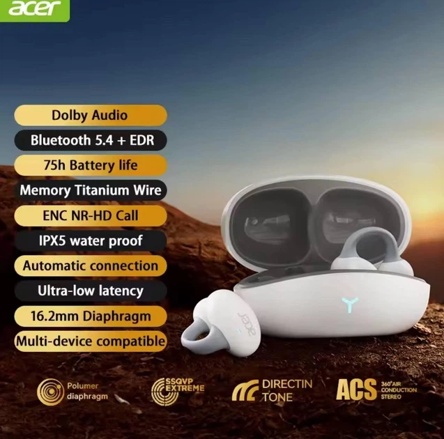 Навушники Acer Ear Clip Earphones TWS Clips Bluetooth 5.4 для iPhone/Android (white) - зображення 2