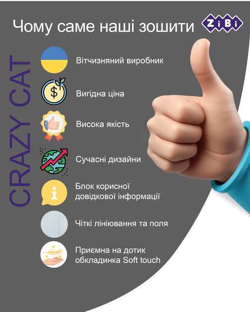 Набор предметных тетрадей ZiBi Crazy Cat 48 листов в клетку 8 предметов 10 шт (ZB.1703-99) - изображение 6