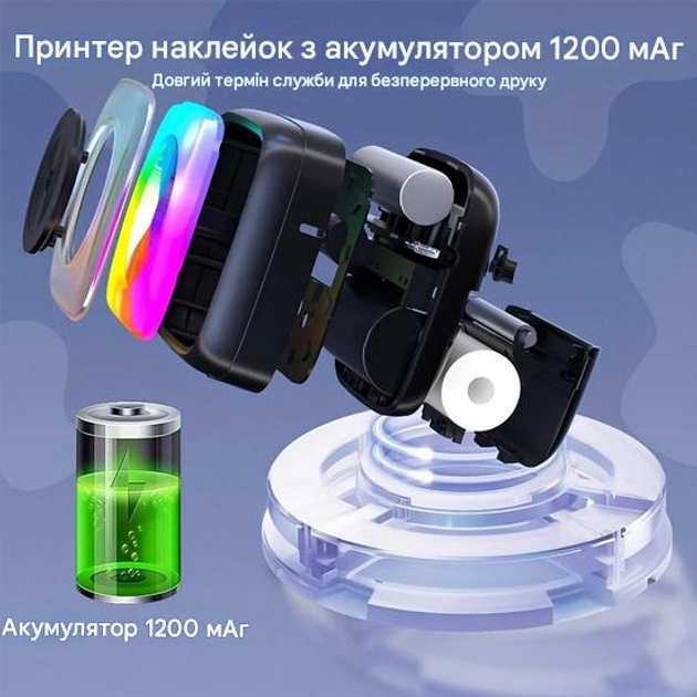 Портативный термопринтер для печати со смартфона без чернил с RGB подсветкой C31-B черный - изображение 13