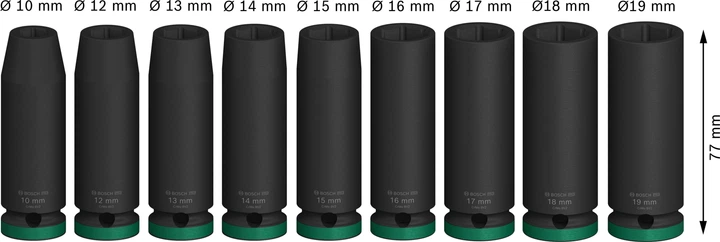 Набір ударних торцевих головок Bosch PRO Deep 9 шт 1/2" (2608003039) - зображення 3