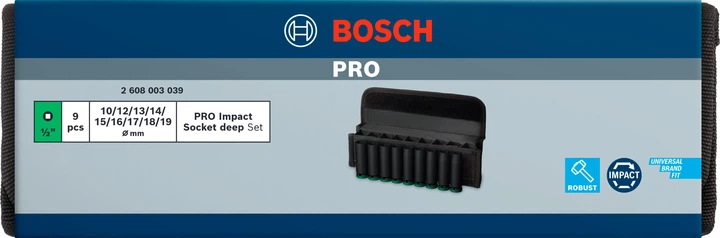 Набір ударних торцевих головок Bosch PRO Deep 9 шт 1/2" (2608003039) - зображення 4