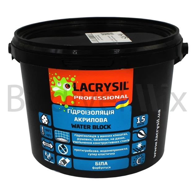 Мастика гідроізоляційна акрилова LACRYSIL WaterBlock 3 кг - Фото 1 Мастика гідроізоляційна акрилова LACRYSIL WaterBlock 3 кг - изображение 1