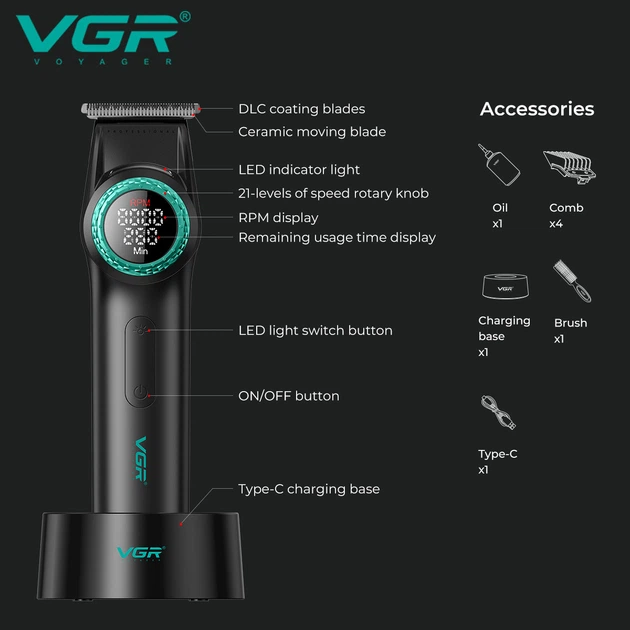 Триммер VGR V-977 BLACK с регулировкой мощности 6000 - 8000 RPM - Фото 4 Триммер VGR V-977 BLACK с регулировкой мощности 6000 - 8000 RPM - изображение 4