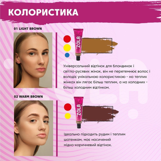 Краска для бровей с коллагеном (светло-коричневая) Light Brown 01 Zola 15 мл - изображение 4