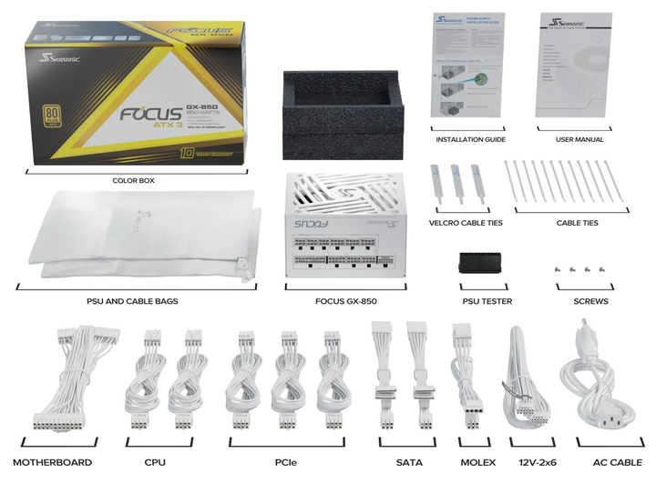 Zasilacz Seasonic Focus GX 850W White (FOCUS-GX-850-V4-WHITE) - obraz 10