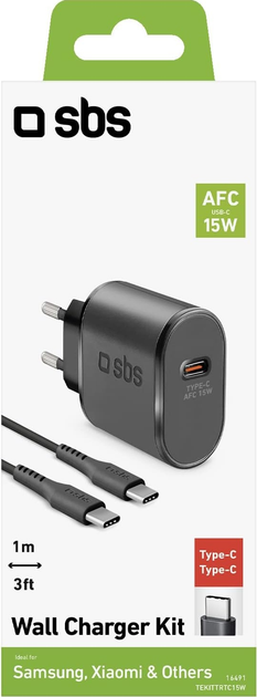 Ładowarka sieciowa SBS Mobile 15W USB-C + kabel USB-C Black (TEKITTRTC15W) - obraz 2