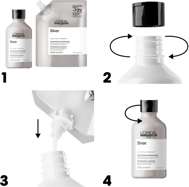 Шампунь для світлого та сивого волосся L’Oreal Professionnel Paris Serie Expert Silver Refill 500 мл (3474637242176) - зображення 2