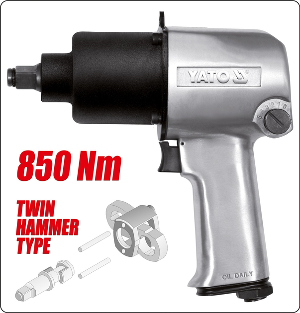 Klucz udarowy pneumatyczny YATO 1/2" 850 Nm (YT-09525) - obraz 3