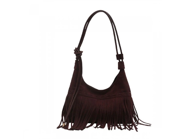 Містка замшева сумка з бахромою Lilly P2-9352DB темно коричневий