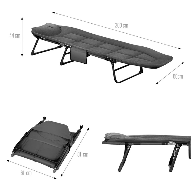 Розкладне ліжко Nils CAMP туристичне 200 × 60 × 44 см сіре NC2720 (5908261680311) - зображення 4