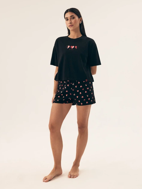 Піжама (футболка + шорти) жіноча бавовняна Henderson Necesito 42649-99X S Чорна (5903972377444) - зображення 3