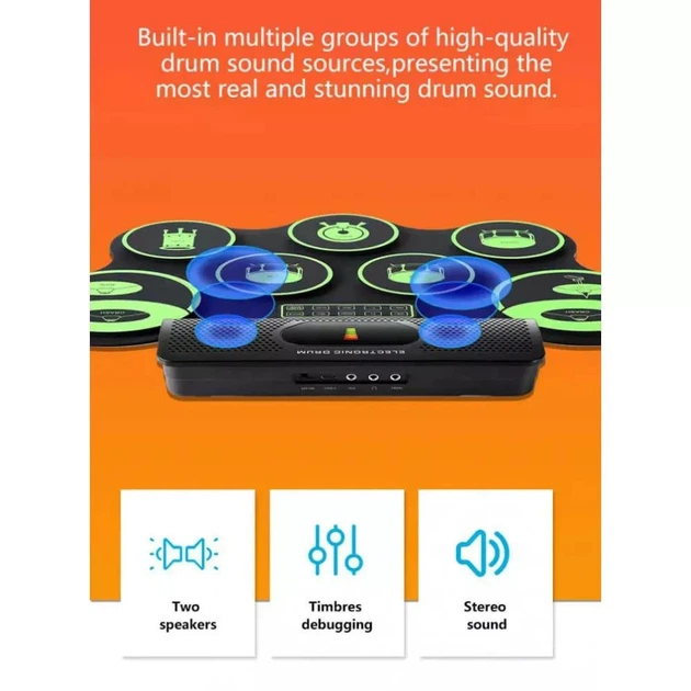 Дитяча ударна установка UKC Electronic Drum RD90-C (барабани, Bluetooth, USB, 7 ударних зон, акумулятор) - Чорний - Фото 8 Дитяча ударна установка UKC Electronic Drum RD90-C (барабани, Bluetooth, USB, 7 ударних зон, акумулятор) - Чорний - зображення 8