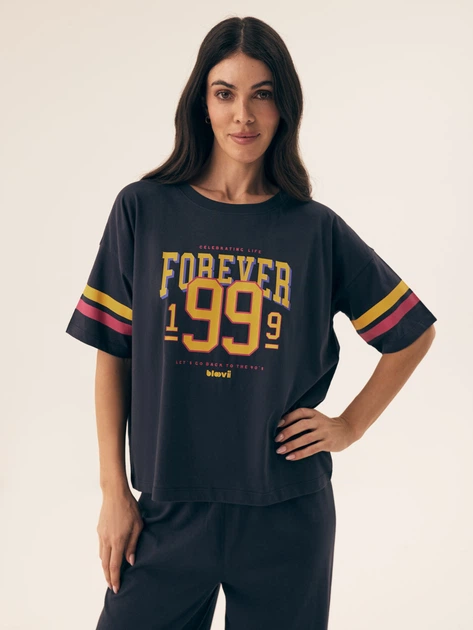 Піжама (футболка + штани) жіноча бавовняна Bloovii Forever 43061-59X M Темно-синя (5903972576823) - зображення 5