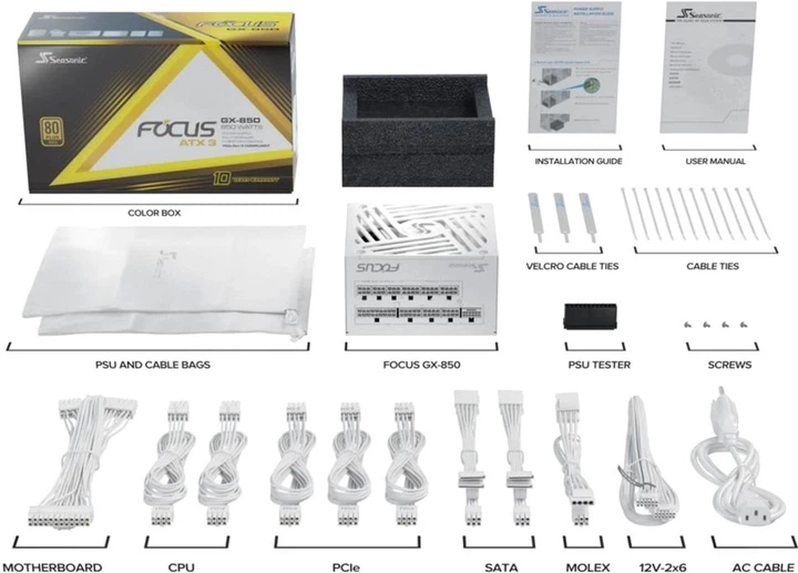 Блок питания Seasonic FOCUS GX White ATX 3.1 850W (FOCUS-GX-850