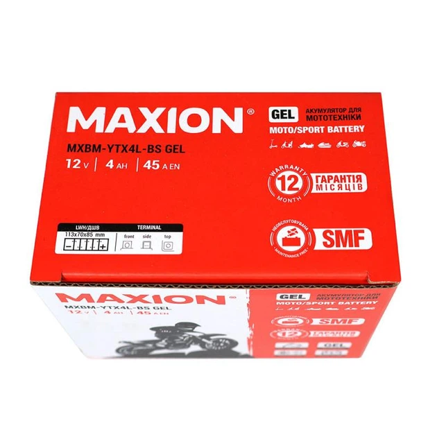 Мото акумулятор MAXION 24MXBM-YTX4L-BS GEL (12V, 4Ah, 45A, -/+) - изображение 2
