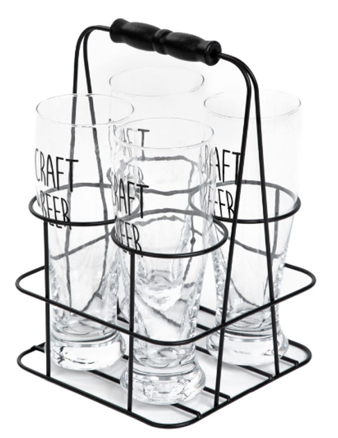 Pokale do piwa Homla Beer Set Raya z metalowym stojakiem 400 ml 4 szt (5904183894775) - obraz 3