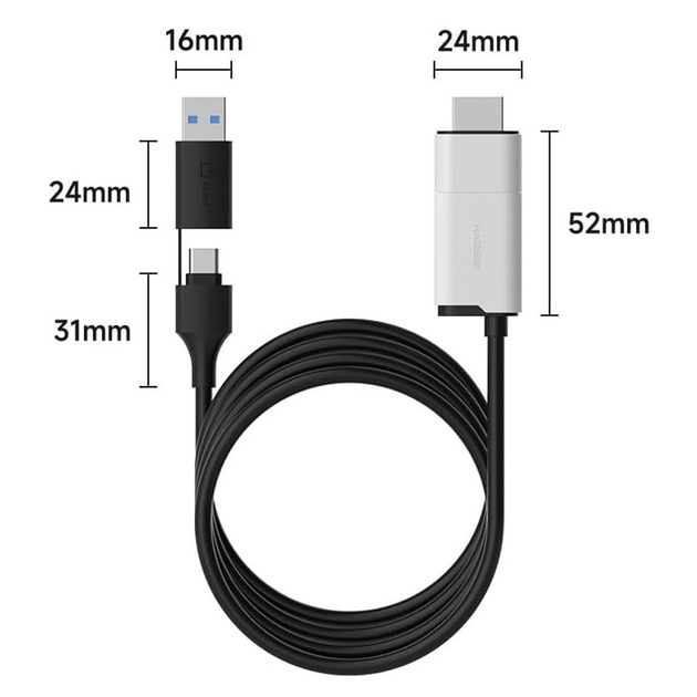 Зовнішня карта відеозахоплення (кабель) HAGiBiS HDMI на USB / Type-C 1080P@60fps 100W PD (UHC10) - зображення 3