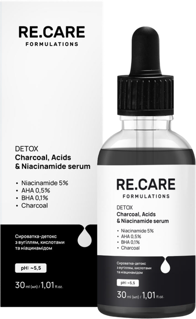 Сыворотка-детокс Recare Detox Charcoal Acids & Niacinamide Serum с