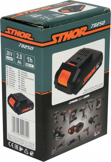 Акумулятор для інструментів STHOR Li-Ion 20 В 2 А*год 78250 (5906083090394) - зображення 1