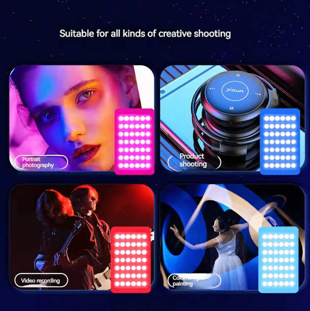 Портативне RGB підсвічування M140 із затискачем (12×7 см, 2700-6500K, Ra85+) - Фото 7 Портативне RGB підсвічування M140 із затискачем (12×7 см, 2700-6500K, Ra85+) - зображення 7