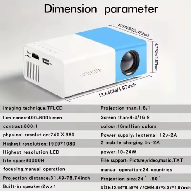 Портативний доманшій міні LED проектор Q1 з HDMI USB та Flash роз'ємами Жовтий - Фото 2 Портативний доманшій міні LED проектор Q1 з HDMI USB та Flash роз'ємами Жовтий - зображення 2