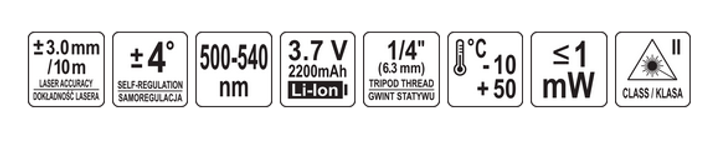 Niwelator laserowy YATO samopoziomujący krzyzowy zielony ± 3mm / 10m (YT-30434) - obraz 7